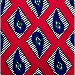 Robert Talbott Tie Vintage Paisley Teardrop Diamond Red Blue Hand Sewn USA